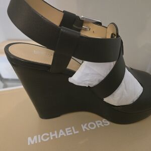 Michael Kors Black Leather Wedge Sandals